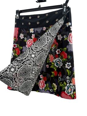 Pacap Reversible Floral Patchwork Mini Skirt Studded Waist Boho Lux Y2K Festival